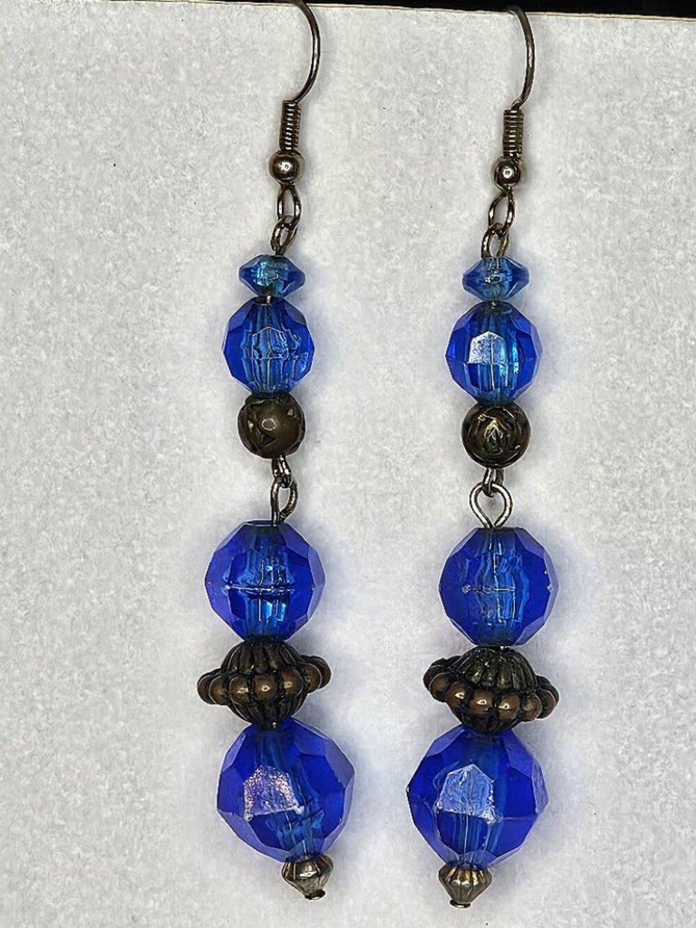 Vintage Style Cobalt Blue Faceted Glass Bead Dangle Earrings